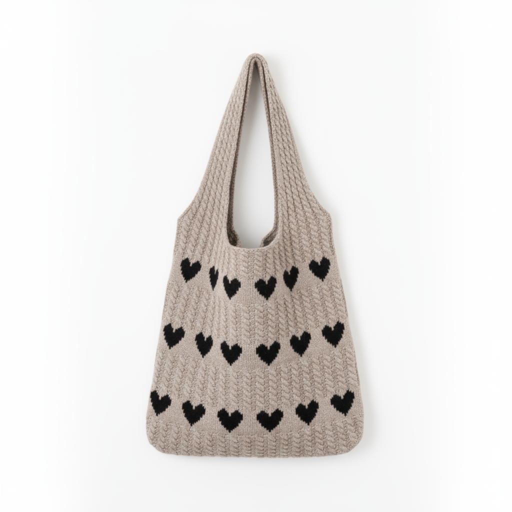 Knitted Heart Tote Bag