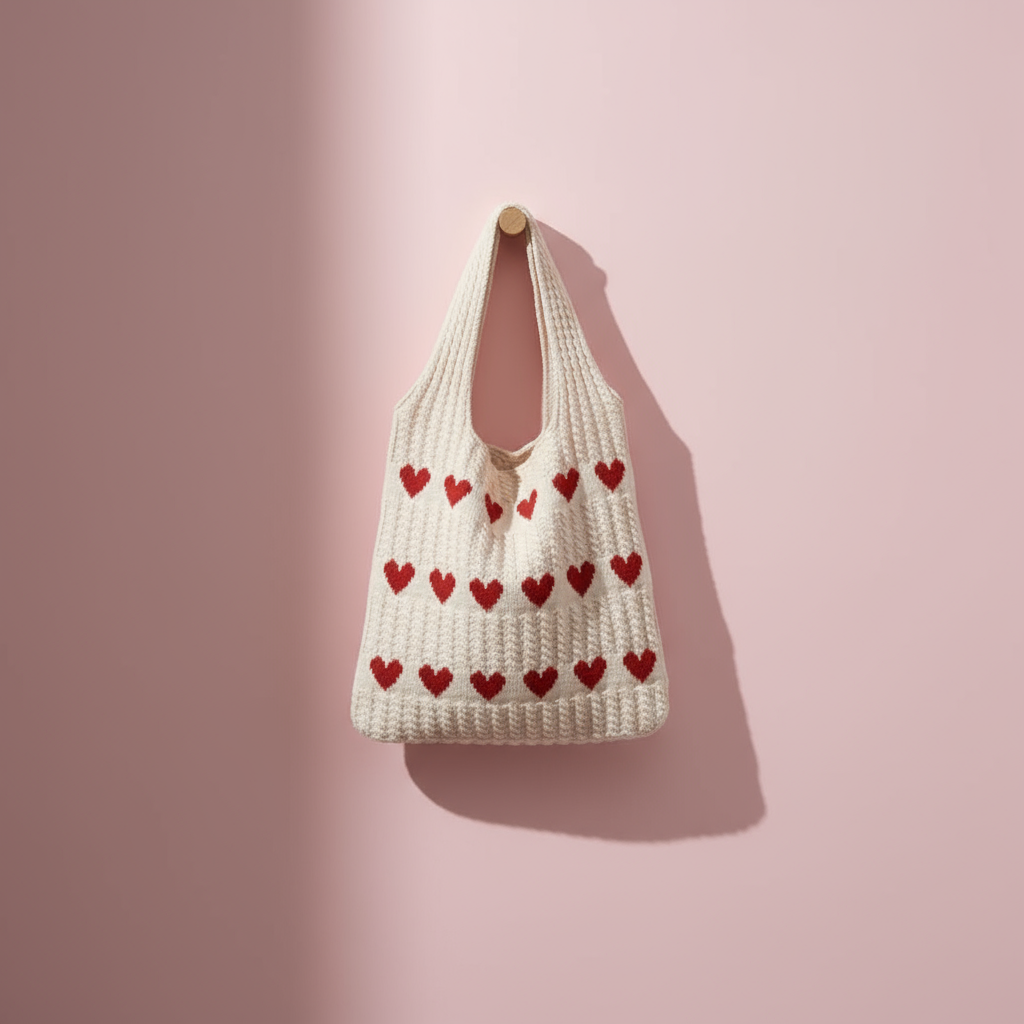 Knitted Heart Tote Bag