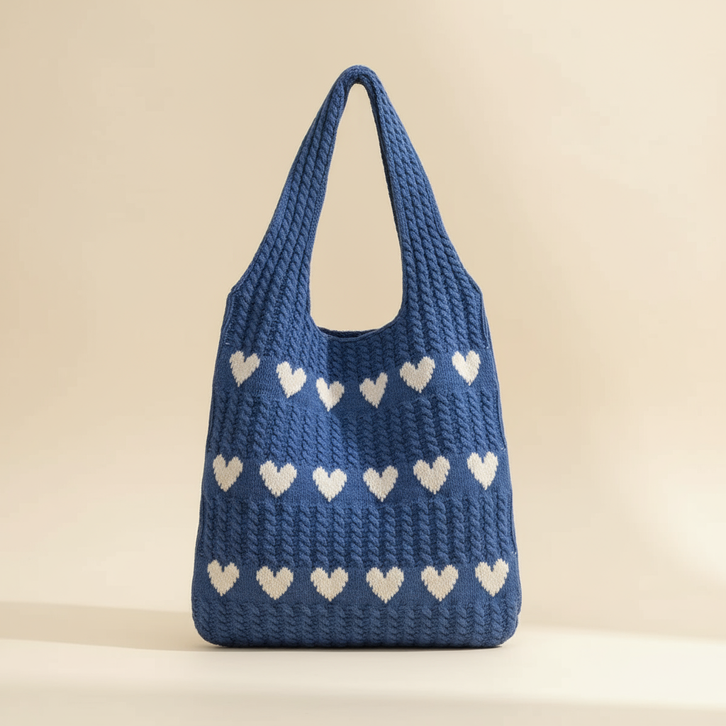 Knitted Heart Tote Bag