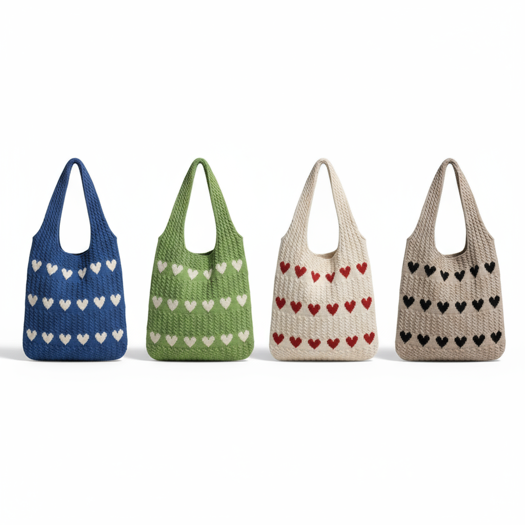 Knitted Heart Tote Bag