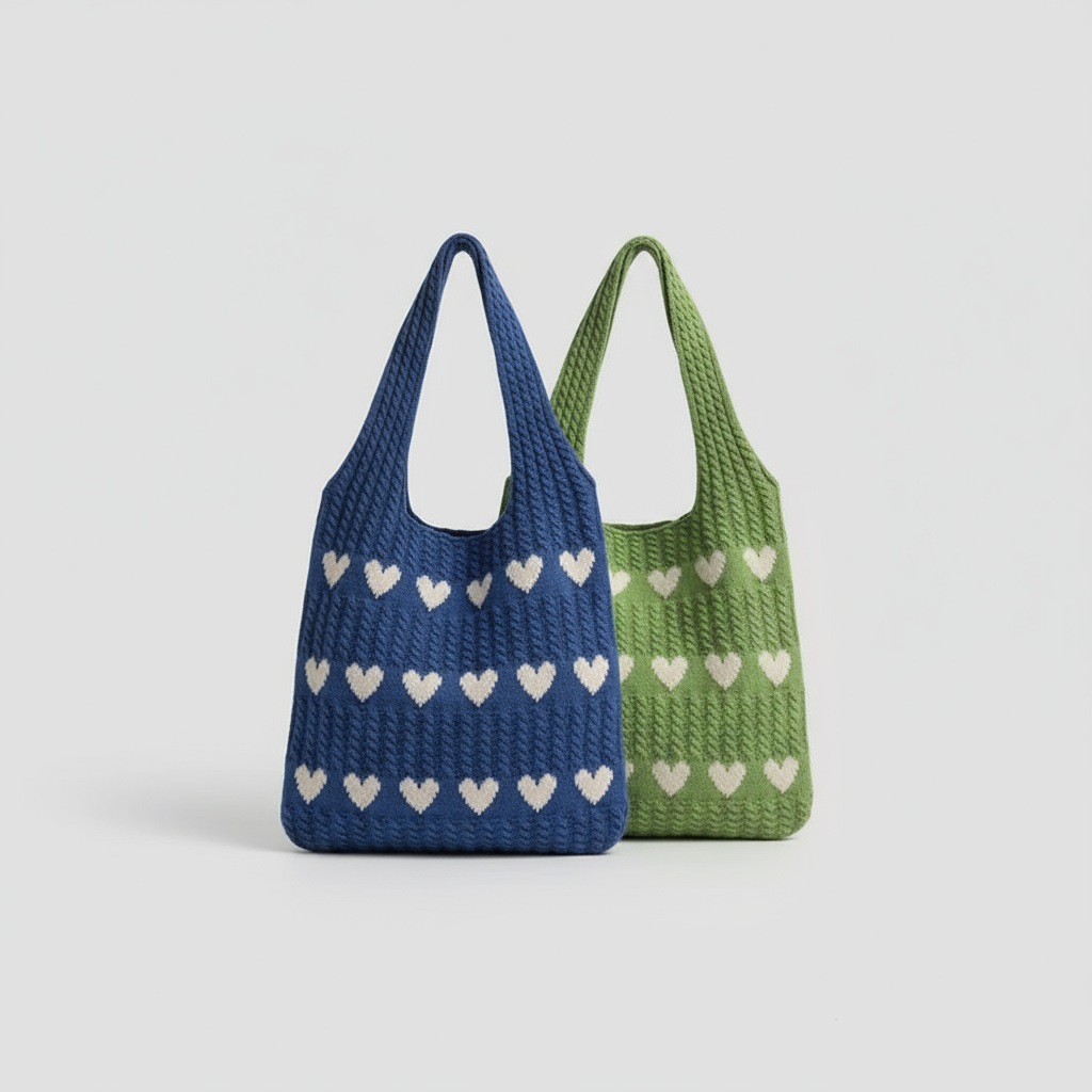 Knitted Heart Tote Bag